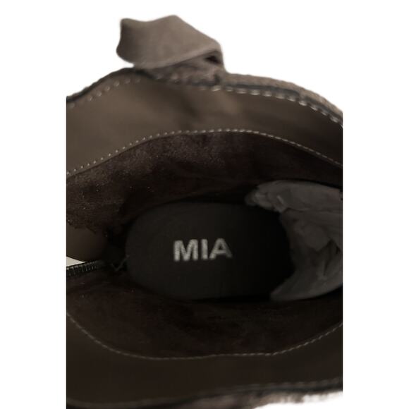 NWOB Mia Pewter Leather Suede Short Boots Zipper Stacked Heel-8M - Picture 3 of 13